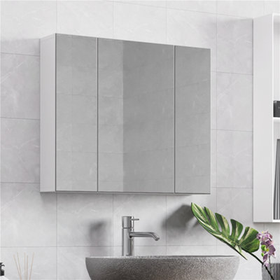 Yaheetech White Wall-Mounted Storage Cabinet with Three Mirror Doors Price Comparisons | Compare The Build