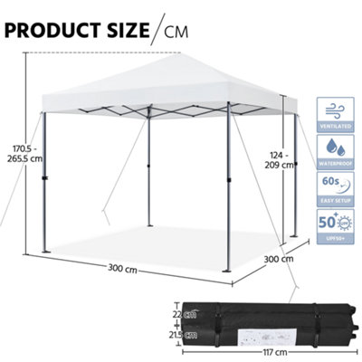 Yaheetech White Waterproof 3 x 3m Pop-up Canopy - 3