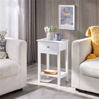 Yaheetech White Wood Bedside Table End Table with Drawer