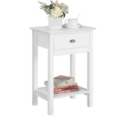 Yaheetech White Wood Bedside Table End Table with Drawer