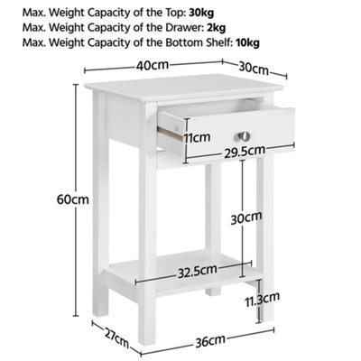Yaheetech White Wood Bedside Table End Table with Drawer