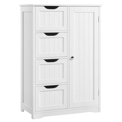 Yaheetech White Wooden Freestanding Bathroom Cabinet with 4 Drawers and Cupboard