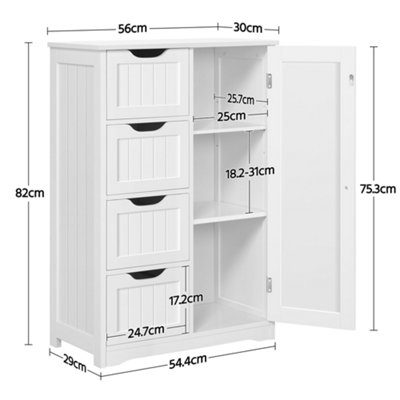 Yaheetech White Wooden Freestanding Bathroom Cabinet with 4 Drawers and Cupboard