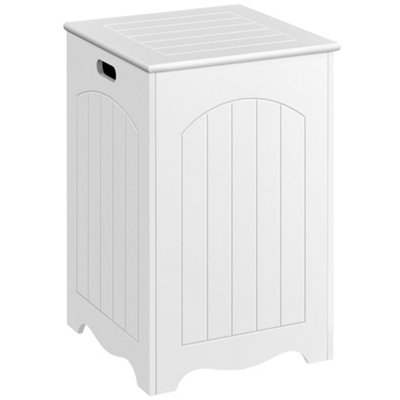 Yaheetech White Wooden Laundry Basket with Hinged Lid DIY at B&Q
