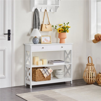 Yaheetech White X-Shaped Side Console Table with Drawer