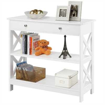 Yaheetech White X-Shaped Side Console Table with Drawer