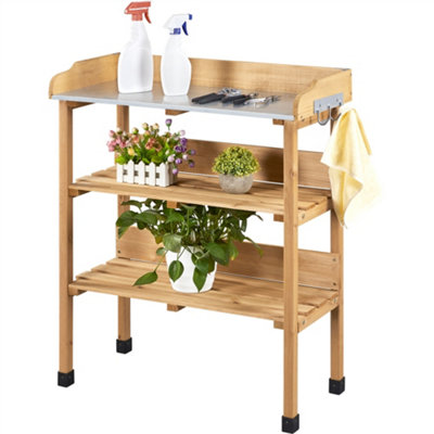 Yaheetech Wood 3-Tier Fir Outdoor Potting Bench Table with Storage