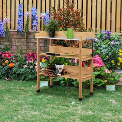 Yaheetech Wood 3-Tier Fir Outdoor Potting Bench Table with Storage