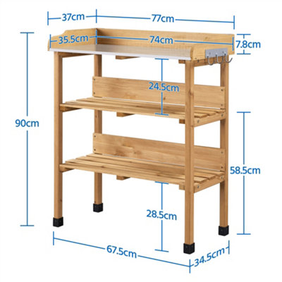 Yaheetech Wood 3-Tier Fir Outdoor Potting Bench Table with Storage Shelf