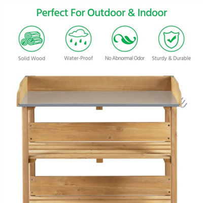 Yaheetech Wood 3-Tier Fir Outdoor Potting Bench Table with Storage Shelf - 4