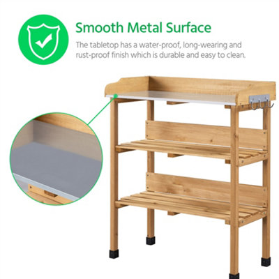 Yaheetech Wood 3-Tier Fir Outdoor Potting Bench Table with Storage Shelf - 5
