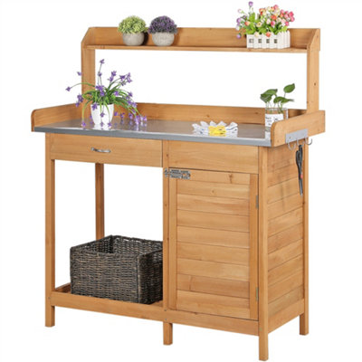 Yaheetech Wood Outdoor Potting Bench Table with Drawer/Open Shelf