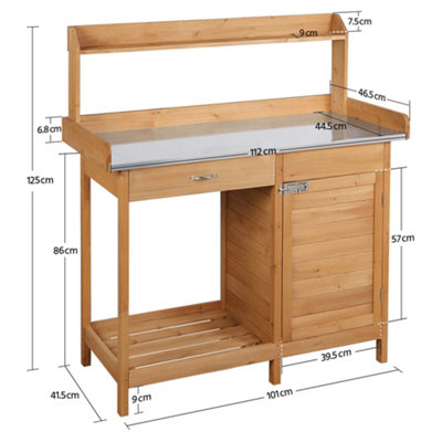 Yaheetech Wood Outdoor Potting Bench Table with Drawer/Open Shelf - 3