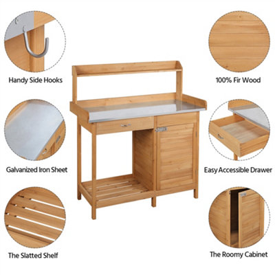 Yaheetech Wood Outdoor Potting Bench Table with Drawer/Open Shelf - 4
