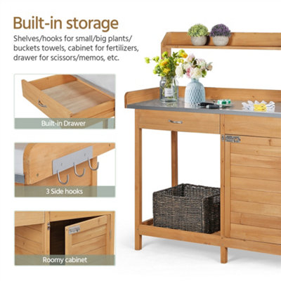 Yaheetech Wood Outdoor Potting Bench Table with Drawer/Open Shelf - 6