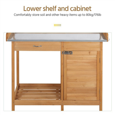 Yaheetech Wood Outdoor Potting Bench Table with Drawer/Open Shelf - 7