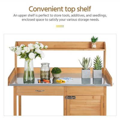 Yaheetech Wood Outdoor Potting Bench Table with Drawer/Open Shelf - 8