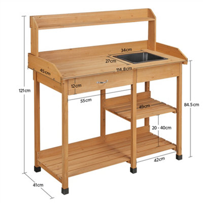 Yaheetech Wood Outdoor Potting Bench Table with Sink Drawer Rack Shelves - 3