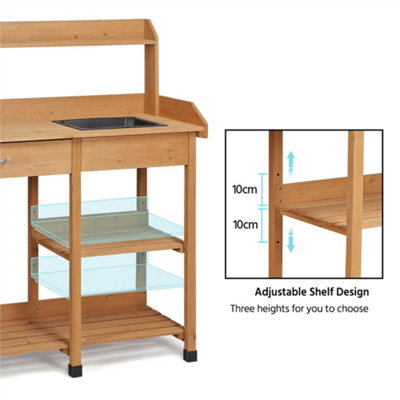 Yaheetech Wood Outdoor Potting Bench Table with Sink Drawer Rack Shelves - 6