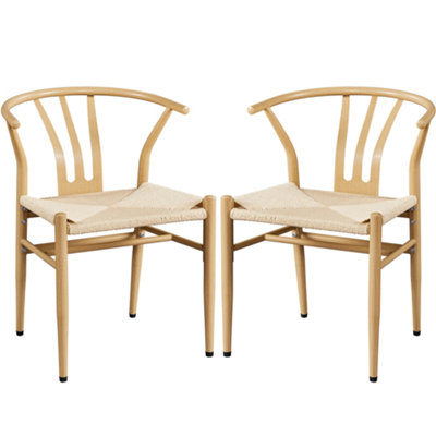 Yaheetech Wood Set of 2 Weave Dining Chair Accent Chair with Open Backrest