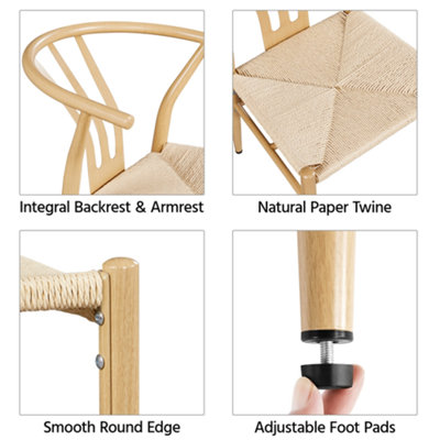 Yaheetech Wood Set of 2 Weave Dining Chair Accent Chair with Open Backrest
