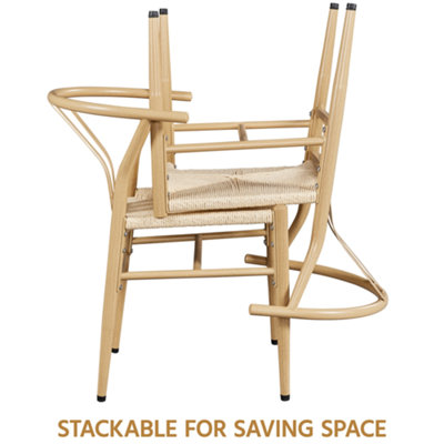 Yaheetech Wood Set of 2 Weave Dining Chair Accent Chair with Open Backrest