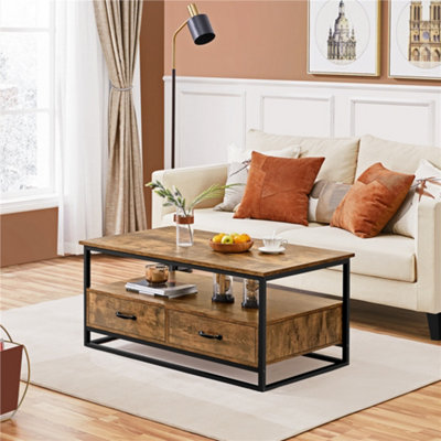 Yaheetech Wooden Coffee Table with 2 Drawers for Living Room Rustic Brown