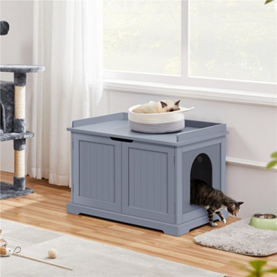 Yaheetech Wooden Pet  Litter Box Furniturewith Storage Grey