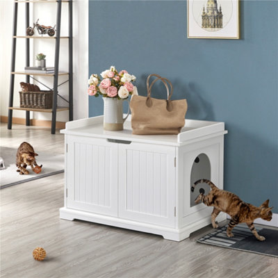 Yaheetech Wooden Pet  Litter Box Furniturewith Storage White