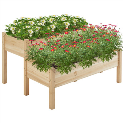 Yaheetech Wooden Raised Garden Bed 2-tier Elevated Planting Box Twin Beds with Legs