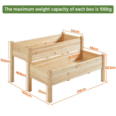 Yaheetech Wooden Raised Garden Bed 2-tier Elevated Planting Box Twin Beds with Legs - 3
