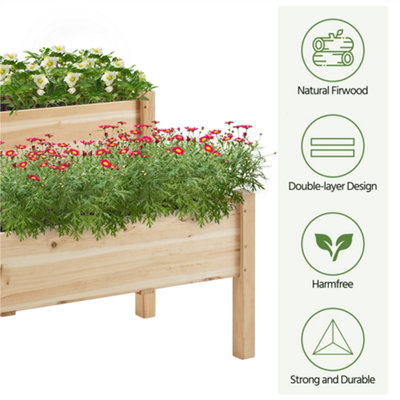 Yaheetech Wooden Raised Garden Bed 2-tier Elevated Planting Box Twin Beds with Legs - 4