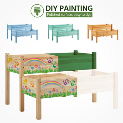 Yaheetech Wooden Raised Garden Bed 2-tier Elevated Planting Box Twin Beds with Legs - 8