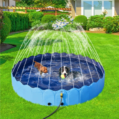 Yaheetech XXL Blue Foldable Plastic Dog Swimming Pool with Sprinkler