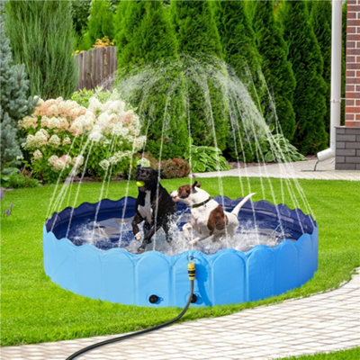 Yaheetech XXXL Blue Foldable Plastic Dog Swimming Pool with Sprinkler