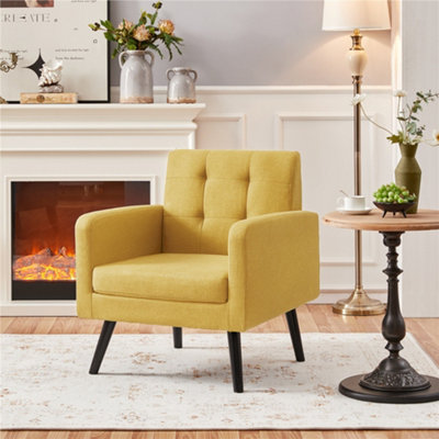 Yaheetech Yellow Fabric Armchair Tufted Accent Chair with Rubber Wooden Leg