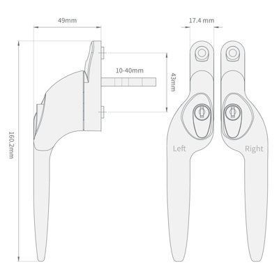 Yale Quartus Cranked Window Handle - Chrome, Right, 40mm