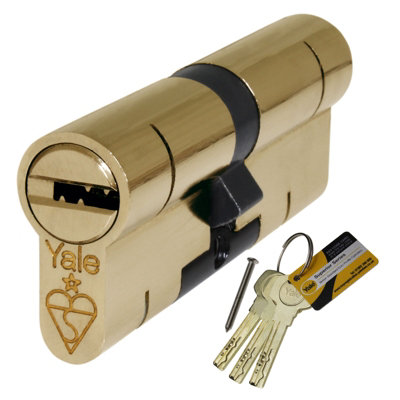 Yale Superior Anti-Snap Euro Cylinder - 30/50 (80mm), Polished Brass (with 4 keys)