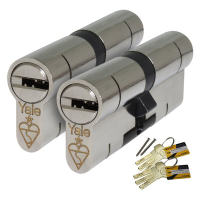 Yale Superior Anti-Snap Keyed-Alike Euro Cylinder Pair - 40/40 (80mm), Nickel (with 9 keys)