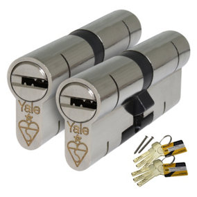 Yale Superior Anti-Snap Keyed-Alike Euro Cylinder Pair - 50/50 (100mm), Nickel (with 7 keys)