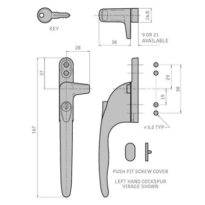 Yale Virage Cockspur Window Handle (10 Pack) - Chrome, Right, 9mm