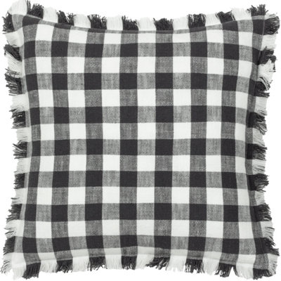 Yard Barton Check Fringed Feather Rich Cushion