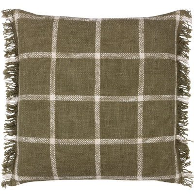 Yard Beni Check Fringed Feather Rich Cushion