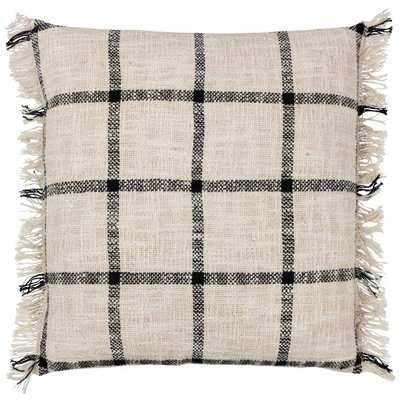 Yard Beni Check Fringed Feather Rich Cushion