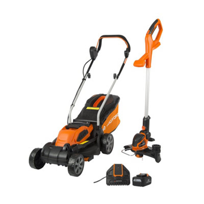 Yard Force 40V 32cm Cordless Lawnmower Plus Cordless Grass Trimmer with ONE Lithium Ion Battery Quick Charger LM G32 LT G30 DIY at B Q