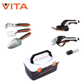 Yard Force Vita Hand Tool Set for Gardens and Balconies with Portable Box and Lithium Ion Battery - HX V06S