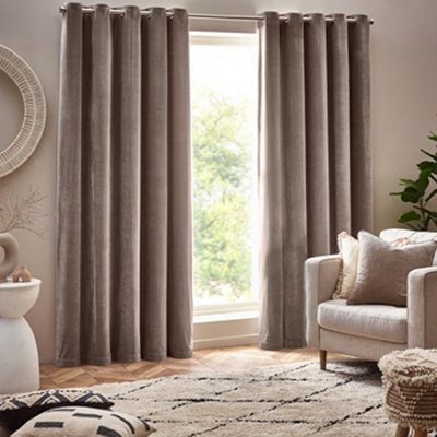 Yard Heavy Chenille Velvet Eyelet Curtains, Greige