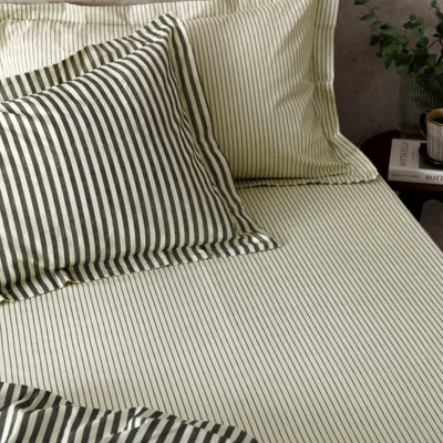 Yard Hebden Mélange Stripe Cotton Black Fitted Sheet