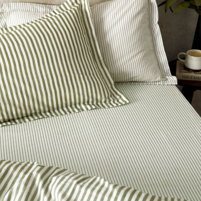 Yard Hebden Mélange Stripe Cotton Olive Fitted Sheet