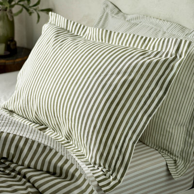 Yard Hebden Mélange Stripe Olive Pillowcase Pair